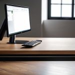 Sleek monitor arm saving desk space.