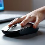 Ergonomic vertical mouse usage to reduce strain.