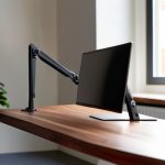 Monitor arm installation to save desk space.