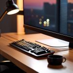 Workspace lighting using a monitor light bar.